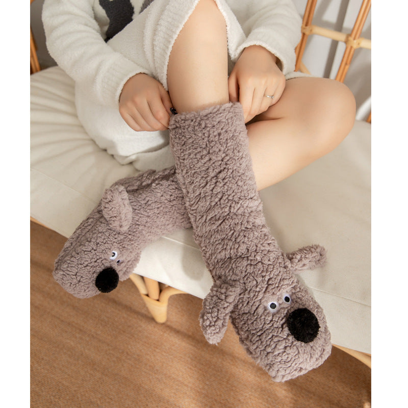 Cute Cartoon Dog Floor Socks Winter Warm Non-slip Plush Socks For Women - Bellarte Enchanté Cute Cartoon Dog Floor Socks Winter Warm Non-slip Plush Socks For Women